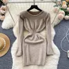 Casual Dresses SINGREINY Hollow Out Slim Sexy Strickkleid Damen O Neck Long Sleeves Solid Mantel Warmer Pullover Kurz