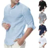 2024 Hot Mens Cotton Linen Henley Shirt 3/4 Sleeve Casual Breathable Shirts Fashion Summer Beach Tops Fashion Brand Clothes