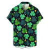 Men's Casual Shirts Clover Graphic Shirt St-Patrick-Day Blouses Men Irish-National-Day Lapel Short-Sleeve Tops Green Camisas De Hombre