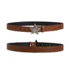 Bälten Kvinnor Jeans graverade midjebältet Western Cowboy Cowgirl Vintage Faux Leather med stjärnmönster Buckle midjeband