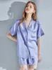 Kvinnors sömnkläder 2024 Kvinnors sommarpyjamas sätter naturligt siden pyjamas kortärmhetsbyxor 2 st lyx ren pijama mujer