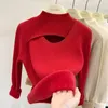 Damestruien Casual effen dikke holle trui Mode Halfhoge kraag Fluwelen warme trui Winter Office-dame Dameskleding Jumper