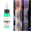 Flacone da 15 ml Inchiostro per tatuaggio professionale a fluorescenza Viola Luce micropigmentazione Pigmento Inchiostro UV Pigmento per tatuaggio per Body Painting 240108