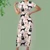 Party Dresses NoisyDesigns Elegant Women O Neck Long Maxi Dress Length Stretchy BodyCon Ropa Gold Greyhound Dog Print Ladies Summer 2024
