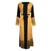 Etniska kläder 2024 Casual Spring Summer Women Muslim Dress Print Sash Caftan Marocain Kaftan Dubai Ramadan Eid Turkiet Islamiska Vestido