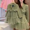 Girl Dresses Girls Dress Spring Children's Clothing Retro Suit Stitching Lace Turn-Down Collar Teens
