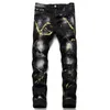 Jeans déchirés à imprimés graffitis pour hommes de luxe légerJeans noirs à rayures coupe ajustéePantalon en denim extensible délavé blancJeans décontractés; 240108