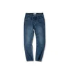 Maden vintage tvättade jeans 14 oz tvättade rak passformade byxor med spänne tillbaka 100% bomull middare byxor jeans blå 28-36 240108