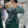 2024 ASO EBI Dark Green Mermaid Sukienka PROM Kryształy Kryształowe cekinowe wieczór Formalne przyjęcie Drugi przyjęcie urodzinowe suknie zaręczynowe sukienki szatą de soiree ZJ409