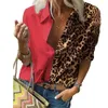 Women's Blouses Foreign Trade Long Sleeve Shirt Leopard Print Color Contrast Loose Chiffon