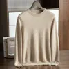 Suéter masculino básico de caxemira, 23 outono/inverno, gola redonda, encaixe solto, manga comprida, pulôver casual de lã, camisa inferior de malha