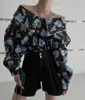 レディースブラウス2024 Blusas Mujer de Moda Corean Chic for Women Vintage Turndown Collarルーズプリントシャツ特大のトップス女性