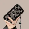 Étuis de téléphone portable coréen mignon vague noir papillon amour coeur chaîne de suspension étui souple pour iPhone 15 14 Pro Max 12 13 11 X XS XR 7 8 Plus Clear CoverL240105