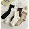 Ruffle Socks for Women 5Pair /Lot Wood Ear Spets Mid Crew Middle Tube Ankle High Breattable Black White Calcetines Female S 240108