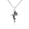 Chaînes Collier pour hommes Vintage Couleur Argent Bramble Rose Croix Pendentif Charme 55cm Longueur Chaîne Bijoux Pour Homme Style Hip-Hop