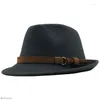 Berets outono inverno preto masculino lã fedora chapéu com aba larga senhoras faux top feltro fedoras jazz cinto