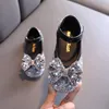 Småbarn Kid Dress Shoes Party Wedding Flower Girls Ballet Flats Sandaler Glitter Classic Bow Princess Crystal Sequins Dance Shoes 240108