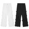 Raw edge white jeans couple American style high street vibe structure design straight high-end fashion loose retro long trousers 240108