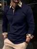 Men's Polos Spring Plaid Collar Long Sleeve Polo Shirt Casual Jersey Business European Size S-3XL