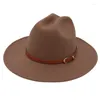 Berets Concave Top Hat Wide Brim Western Cowboy Fedora Hats Small Belt Accessories Women Men Party Wedding Felt Cap