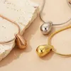 Fashinon Charm Titanium Steel Solid Drop Of Water Shape Necklace Earrings 18K Real Gold Plated Women Jewelry Set Gift