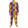 Pigiama da notte da uomo Colorblock Set pigiama autunnale colorato patchwork morbido casa maschile in due pezzi vintage oversize personalizzato idea regalo