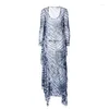 Robes décontractées Crystal Print Robe Maxi rayée manches longues col en V 2024'S Anniversaire Soirée Clubwear Automne Gros Drop