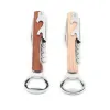 Wood Handle Wine Opener الفولاذ المقاوم للصدأ الفولاذ الفطري فتحة زجاجة الافتتاح Corkscrew مزدوجة المفصلات نوادل النبيذ فتاحة زجاجة النبيذ FY5948 0108