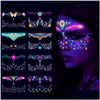 Outros suprimentos de festa festiva Festival Tatuagens Fluorescentes Halloween Borboleta À Prova D 'Água Adesivos Temporários Neon Masquerade T Dhldv