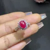 Anéis de cluster jóias finas natural rubi 2ct anel 925 prata esterlina para o presente de aniversário da sua namorada