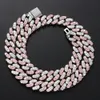 Nouveau glacé personnalisé Hip Hop 12mm serti de Zircon blanc rose plein de diamants Miami chaîne à maillons cubains collier Bracelet pour hommes et femmes