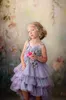 Lilac 2024 Flower Girl Dresses Appliqued Floral High Low Princess Kids Baby Girls First Birthday Dress For Wedding Party Communication Gowns