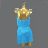 Stage Wear Blue Latin Dance Performance Skirt Sexy Lady Cha-Cha Dress Ballroom Practice Prom Costume Line Suit Cabaret Sports Girl