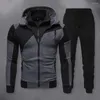 Survêtements pour hommes Hommes Loose Fit Survêtement Sweat à capuche Pantalon de survêtement à la mode Automne Hiver Pantalon Costume avec épissage Zipper Manteau élastique