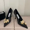 Nieuwe satijnen metalen orchidee-pumps met kristallen bezaaid Geklede schoenen 85 mm stiletto De punt-teen Luxe ontwerpers Avondfeest bruiloft hakken Maat 35-40 Met doos