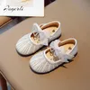 Children's Girl Princess Shoes Soft Sole PU Leather Flats Kids Rhinestone Crystal Footwear Size 23-35 240108