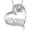 Love Heart MOM Buchstaben-Halsketten für Frauen, luxuriöser Strass-Anhänger mit Gliederkette, modische Halsband-Halskette, Schmuck für Muttertagsgeschenk