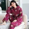 Kvinnors sömnkläder 2024 Vintermamma Pyjamas Cotton Thick Triple Layer Loungewear Autumn Long Sleeve Warm Loose Set