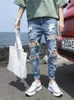 Straßenkleidung Jeans mit weitem Bein für Herren, gerade Füße, lange Hosen, Jeans, Y2k-Herrenjeans, zerrissene Herrenbekleidung, Denim-Cargohosen 240108