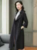 2024 Mid Length Windbreaker Popular Outerwear Women's Spring and Autumn Loose Version Black Tie Up Slimming Knee Length Coat Jacket