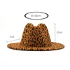 Berets Wide Brim Leopard Fedora Ladies Wool Felt Hat Women Men Party Trilby Jazz Hats Patchwork Panama Cap Formal Top