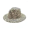 Berets Wide Brim Leopard Fedora Ladies Wool Felt Hat Women Men Party Trilby Jazz Hats Patchwork Panama Cap Formal Top