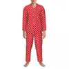 Pijamas para Hombre Pijamas para Hombre Ropa De Dormir para El Hogar con Lunares Rojos Y Blancos Conjuntos De Pijama Informales De 2 Piezas con Estampado Retro Mangas Largas Traje De Gran Tamaño