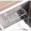 Kitchen Storage 2 In 1 Sink Holder Stainless Steel Adhesive Sponge Brush Rustproof Roll Up Dish Drying Rack 18 Wide