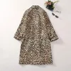 Women's Trench Coats Long Sleeve Leopard Print Jacket Single Breasted Coat Fashion