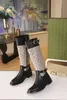 1 Shoes Women's Knee Boots Black Khaki Cowhide Ladies Mid Calf Zip Heel Western Faux Suede Comfy Womens Knee Heel height 2CM With Box