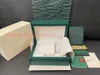 Toppklass Dark Green Watch Boxes 0,8 kg trä originalklockor lämpliga för 126610 126710 126613 126600 handväska med kortcertifikat högkvalitativa klockor box-a