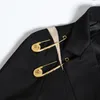 Twotwinstyle Loose Fit Black Hollow Out Pin skarvade jacka Blazer Lapel Long Sleeve Women Coat Fashion Autumn Winter 240108