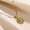 Pendentif Colliers En Acier Inoxydable Bleu Turquoise Sun Star Pour Femmes Charme Forme Ronde Geometirc Collier Bijoux De Mode Cadeau De Saint Valentin