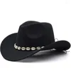 Berretti Cappello Fedora a tesa larga da uomo Cowboy occidentale con cintura punk Gentleman Lady Roll Up Jazz Cowgirl Cap Chapeau Cow Boy Homme